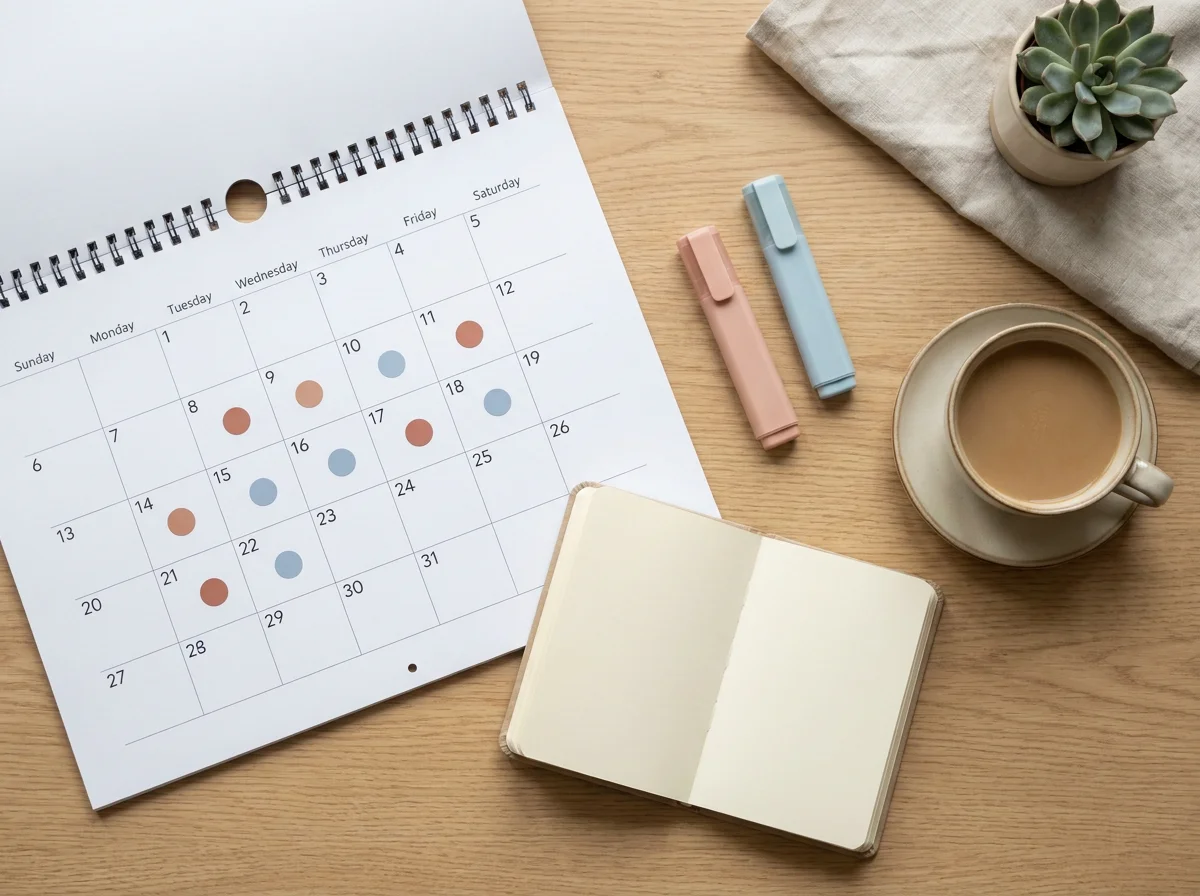 A two-week calendar evenly split with two highlighter colors showing an alternating 50/50 schedule