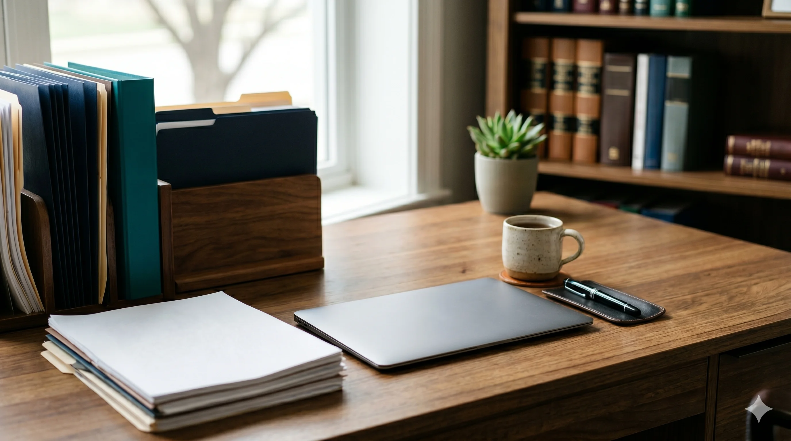 Attorney's desk with printed co-parenting communication records prepared for court review