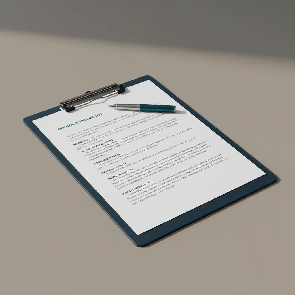 Custody agreement template on a clipboard with a pen, photographed on a neutral background